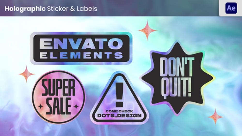 Dynamic Holographic Sticker and Label Animation Pack, Elements ft ...
