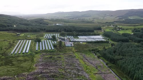 Vue aérienne d'une ferme à fourrure typique avec des visons