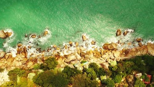 Aerial view sky of exotic lagoon beach holiday by clear sea and white sand background of a picnic ne