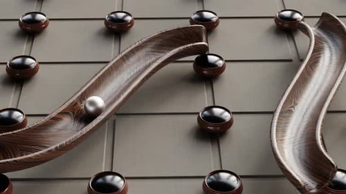 Silver Ball Seamless Loop Moving on Background Shapes of Wood Spining
