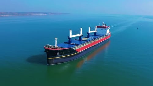 Aerial Top View Large Cargo Vessel Ships Under Drone
