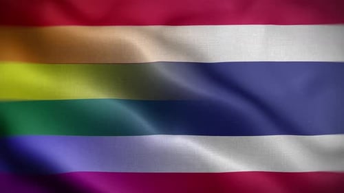Waving Thailand Flag Blending with Pride Rainbow Flag