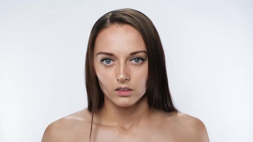Attractive Woman Moving Eyes in Close Up Shot