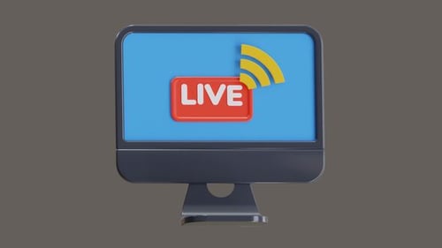 Animated 3D Monitor with Live Stream Indicator Icon