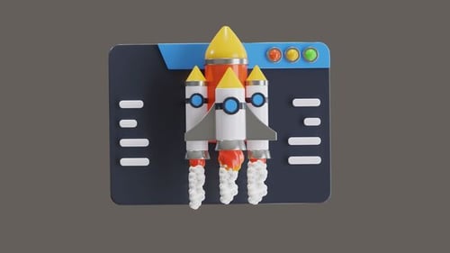 Animated 3D Rocket Launch from Browser Interface Icon