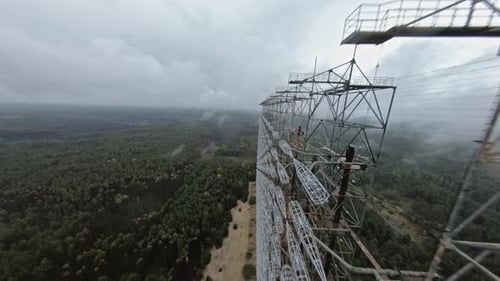 FPV Drone View of Over Horizon Duga Radar System in the Rain