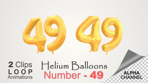 Golden Number 49 Floating Balloon Animation for Birthday or Anniversary