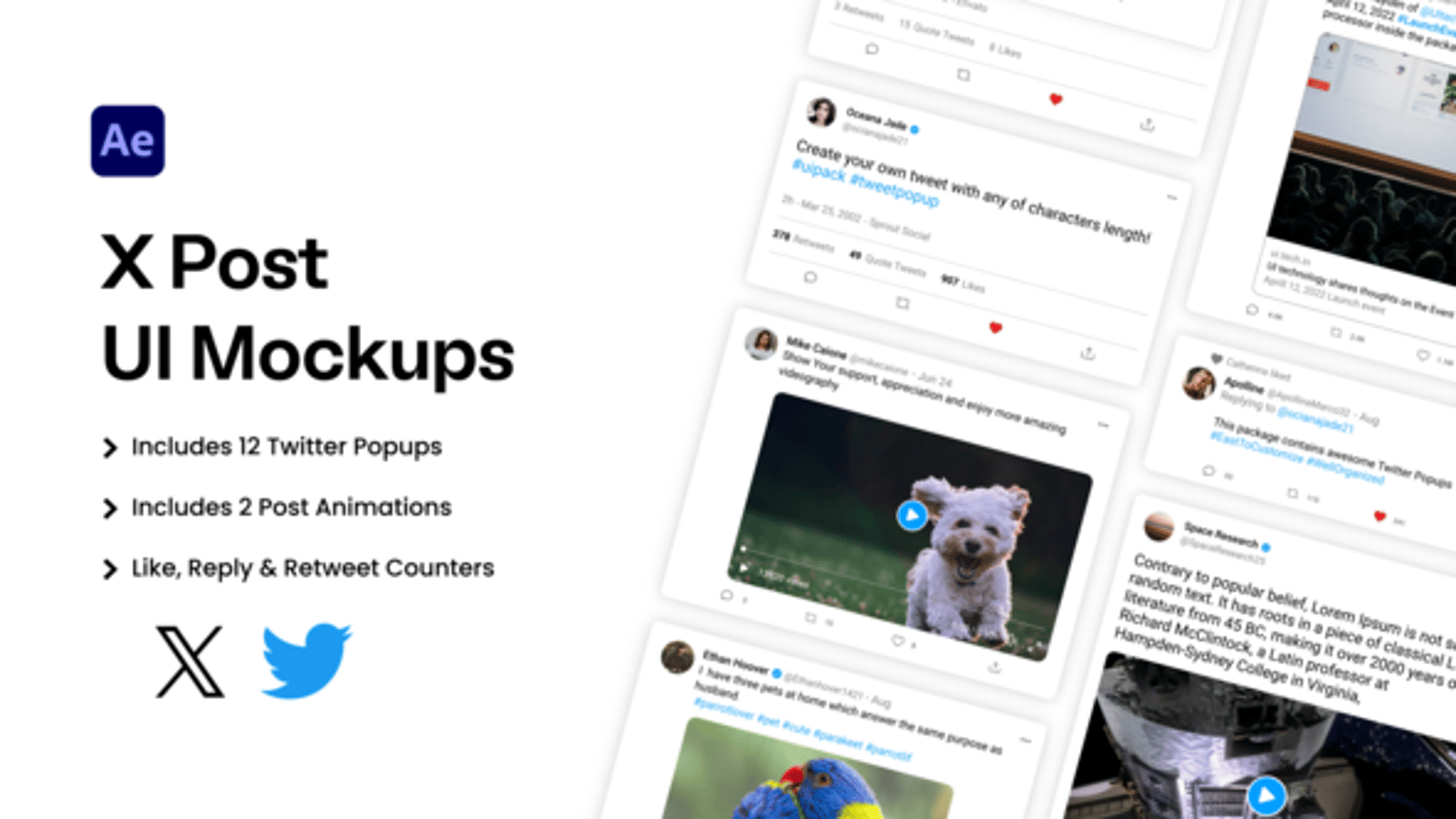 X Twitter Tweet UI Pack, Elements ft. 4k & animated - Envato