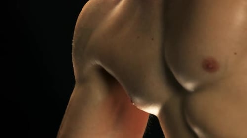 Close Up Shirtless Man Doing Arm Exercise.