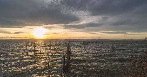 Timelapse View of Lake Albufera During a Colorful Sunset. Valencia Spain