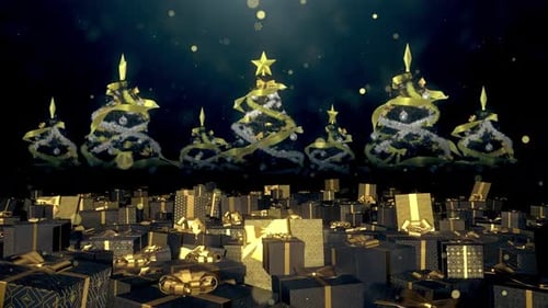 Sparkling Christmas Trees and Golden Gifts Holiday Background