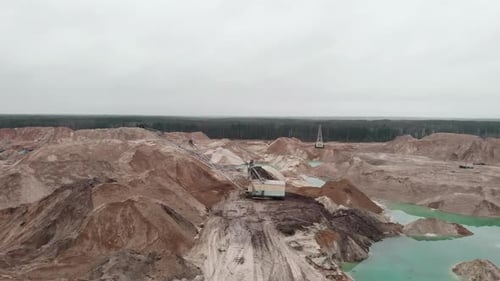 Sand Quarry with Large Machinery Aerial Shot