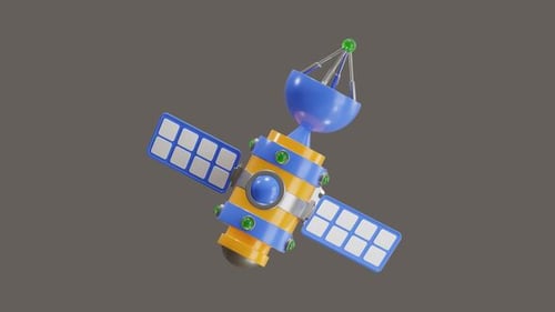Animated 3D Satellite Icon for Space Communication