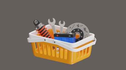 Animated Shopping Basket Filling with Car Parts