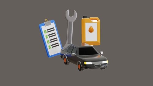Animated 3D Car Service and Maintenance Icon Concept