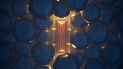 Glowing Metallic Block Reveal with Geometric Abstract Shapes