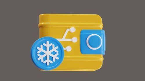 Animated 3D Digital Wallet with Snowflake Crypto Coin Icon