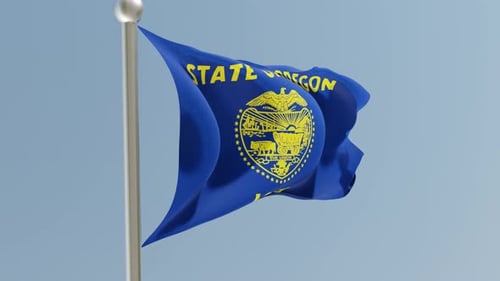 Animated State Flag of Oregon Waving Against Blue Sky