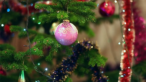 Decorated Christmas Tree with Pink Ornament