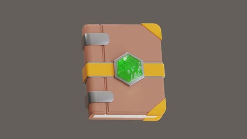 3D Animated Book with Magical Glowing Green Gem