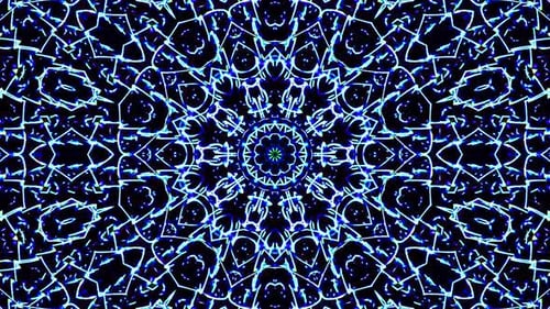 Abstract Blue Neon Geometric Kaleidoscope Background