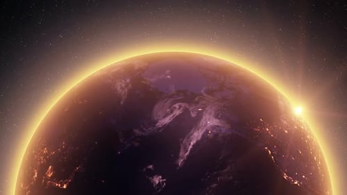 Rotating Planet Earth with City Lights and Sun Glow