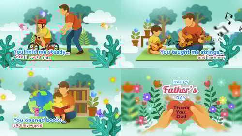Sweet Father's Day Message Card with Character Illustrations