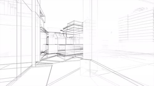 Flying Inside Digital Wireframe City Blueprint Seamless Loop