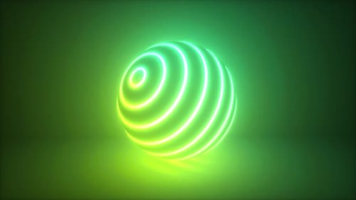 Seamless Loop of Animated Neon Glowing Sphere with Concentric Lines