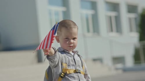 Young Child Holding American Flag Outdoors