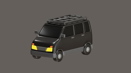 3D-Animation des Modells eines schwarzen Van-Transports