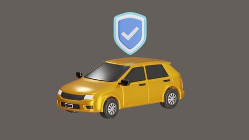 3D Animated Car with Shield and Checkmark for Auto Insurance