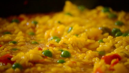 Paella Rice Boiling Close Up