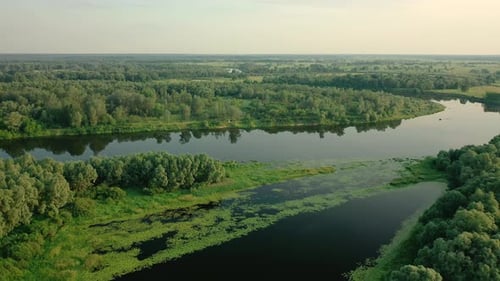 Aerial View of the River Flying Over the River