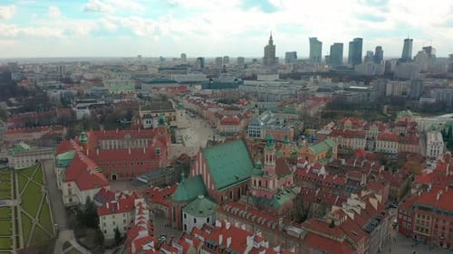 Aerial View of Warsaw Skyline with Old Town