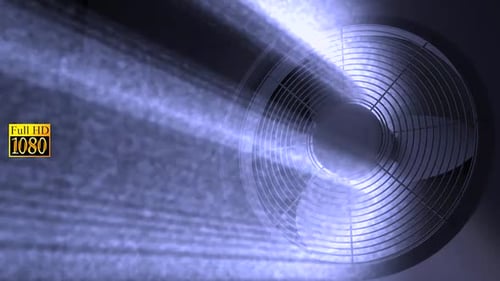 Abstract Spinning Fan with Blue Light Rays