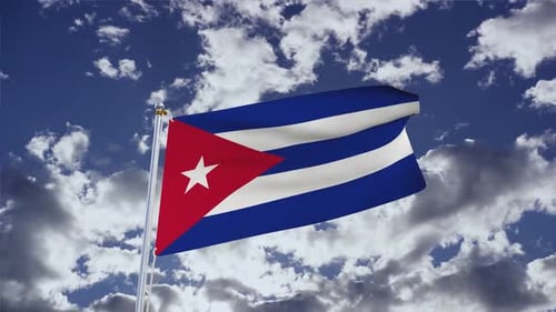 Waving Cuban Flag Animation on Cloudy Blue Sky Background