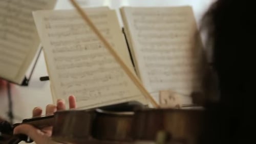 Violin Player Performs with Sheet Music