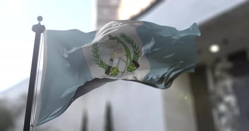 Guatemalan Flag Waving on Pole in Realistic 3D Animation