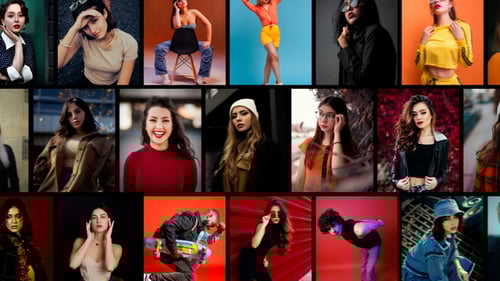 Energetic Mosaic Grid Opener with Stomp Logo Animation