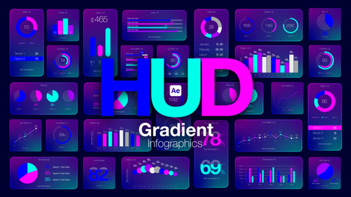 HUD Gradient Infographics – Futuristic Interface Data Visual Animations ...