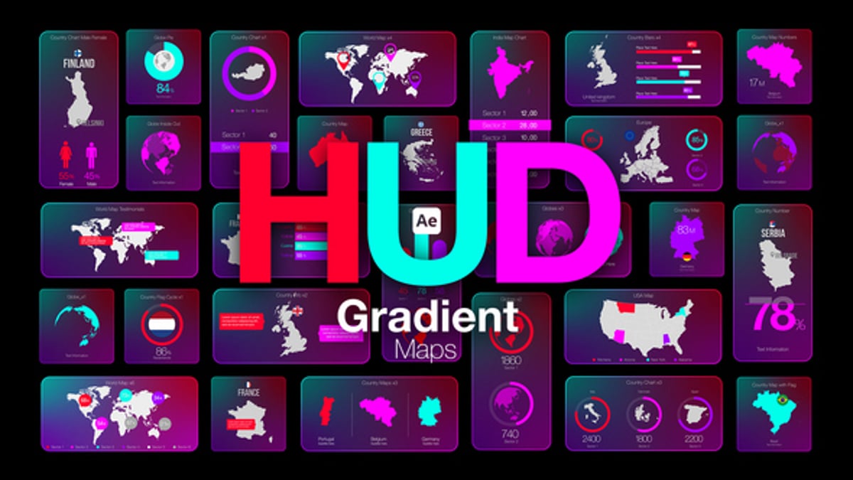 HUD Gradient Maps, Infographics ft. abstract & animation - Envato