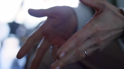 Woman Hands Showing Dont Know Gesture Hotel Closeup