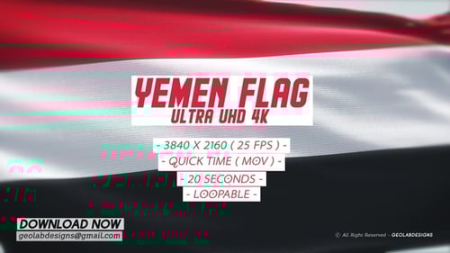Yemen Flag Waving in Realistic Fabric Motion