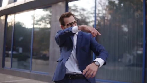 Successful Businessman Dancing Crazy Happy Funky Dancing