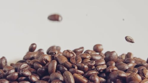Roasted Coffee Beans Falling in Slow Motion