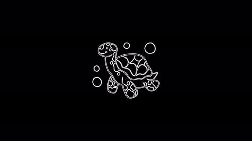 Schildkrötensymbol isoliert auf schwarzem Hintergrund. 4K-Videoanimation