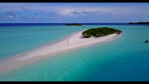 Aerial top view abstract of exotic seashore beach wildlife by clear lagoon with white sandy backgrou
