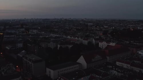Night Aerial of City Buildings and Streetlights
