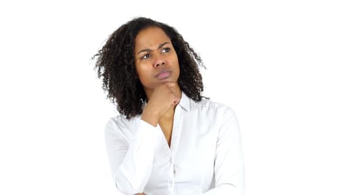 Thinking Pensive Black Woman White Background